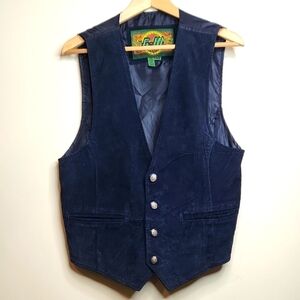 Navy Blue Suede Vest with Silver‎ Buttons Men's